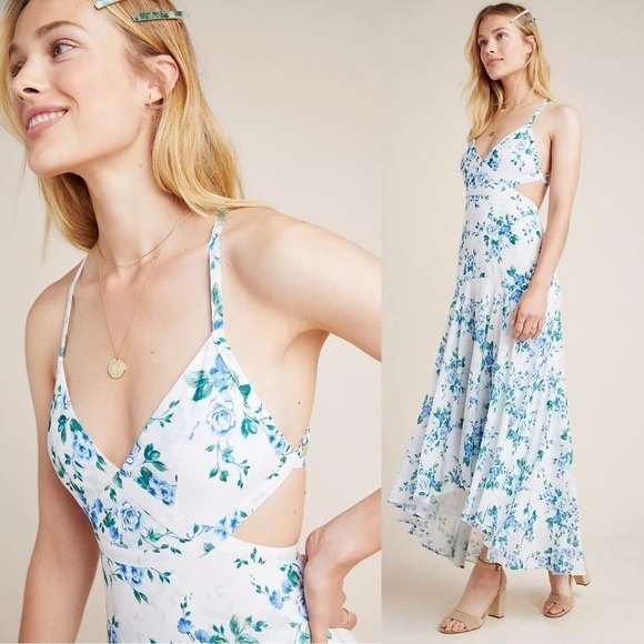 Anthropologie Yumi Kim White and Blue floral cut out maxi dress size large - Picture 14 of 15